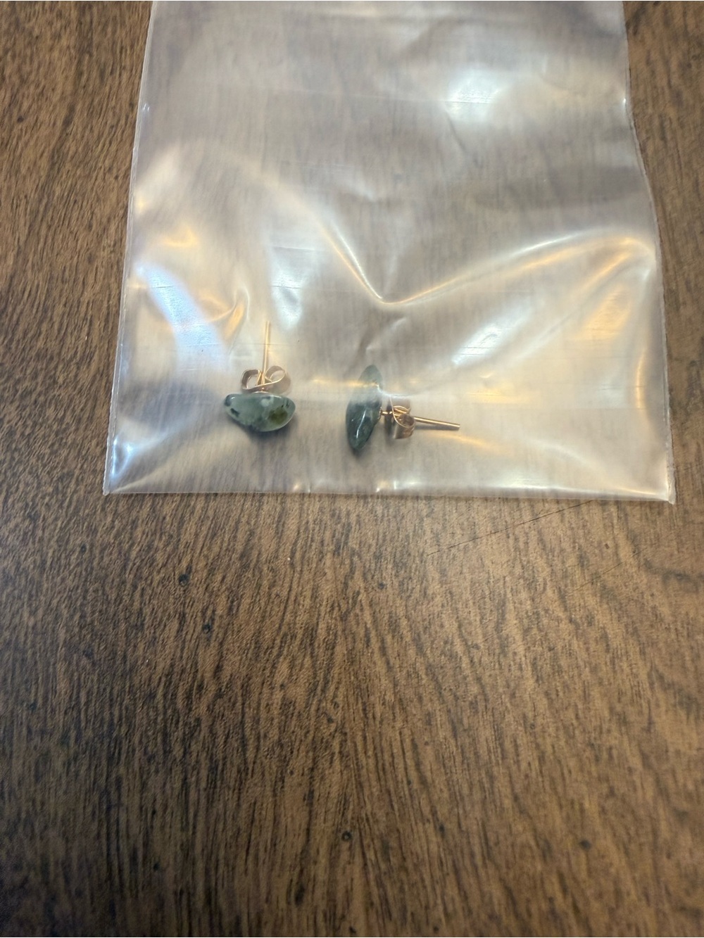 Gold Stud Earrings with Green Jasper Accent